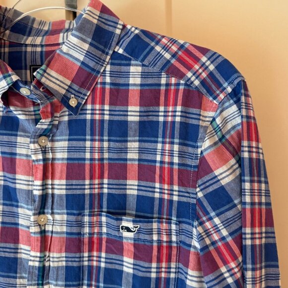 Vineyard Vines Red White Blue Plaid Whale Logo Button-Down Shirt | Size S - Picture 7 of 9